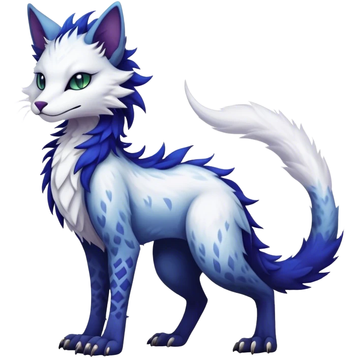 Kawaii dark edgy fantasy ethereal feline-vernid-sergal-fursona animal creature with a tufted tail full body with intricate markings  emoji