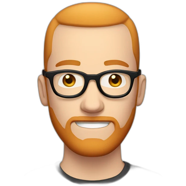 White man a buzz cut with dark rimmed glasses, a ginger beard and septum piercing emoji