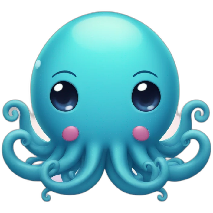 cute blue kraken with adorable face with huge hearts emoji