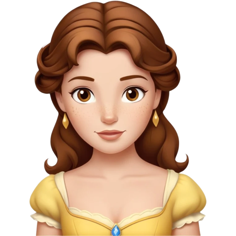 Disney Princess Belle from Beauty and the Beast with brown hair and face with freckles emoji