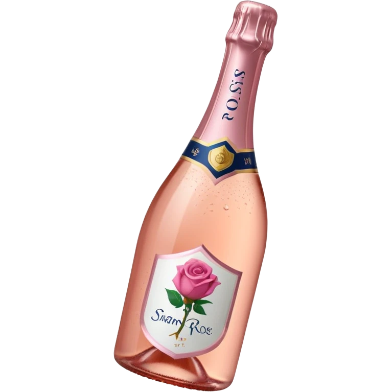 bottle of sparkling rosé with a rose logo on the label, angled to the left, no glass emoji