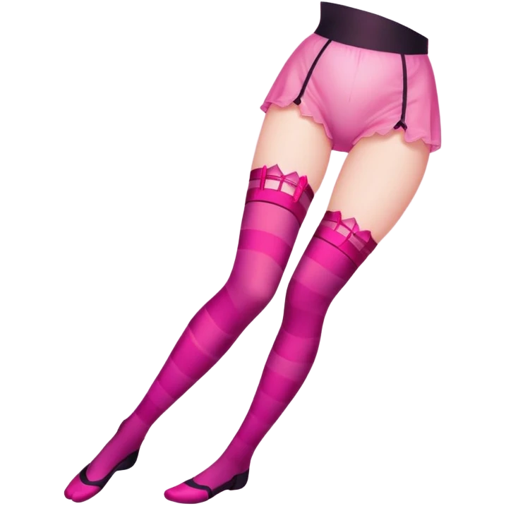 Minimalistic stylized girl in pink glass style with stockings adjusting garter, gradient pink color emoji