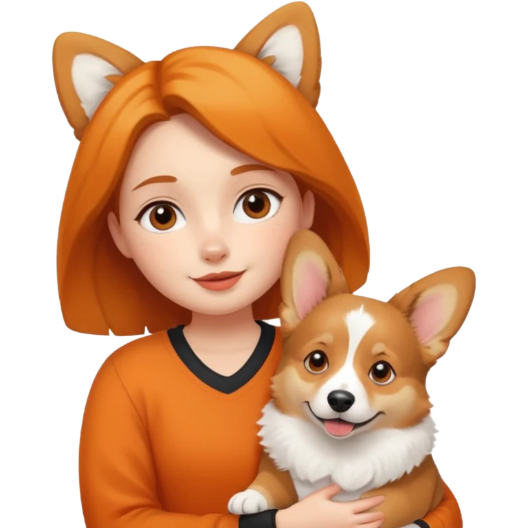 girl with a corgi in her arms emoji