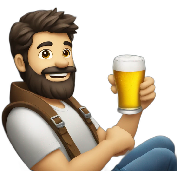 Dark hair beard man drinking beer riding outside a plane emoji