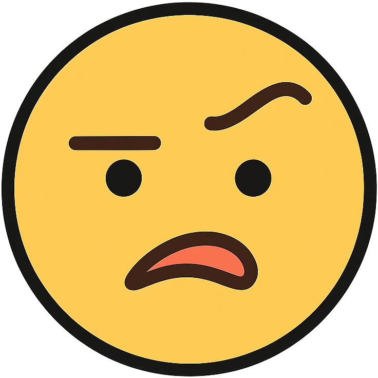 confused and annoyed face, color outline icon style, with one eyebrow raised emoji