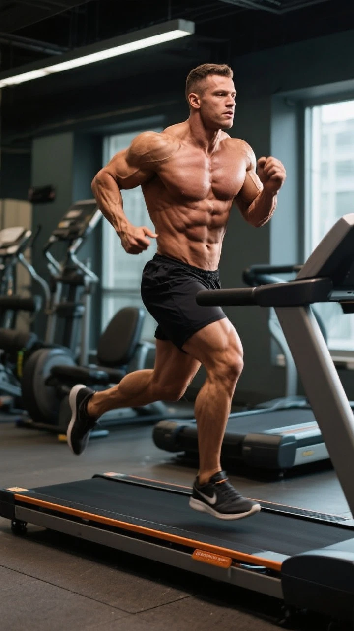 bodybuilder che corre sul tapisroulant emoji