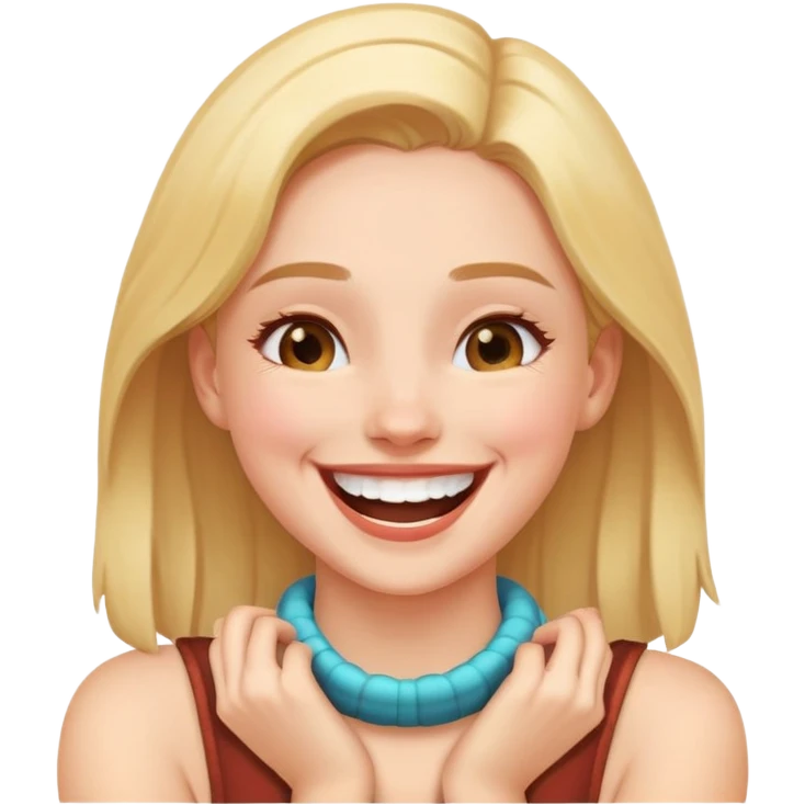 girl laughing with hands around neck smiling  emoji