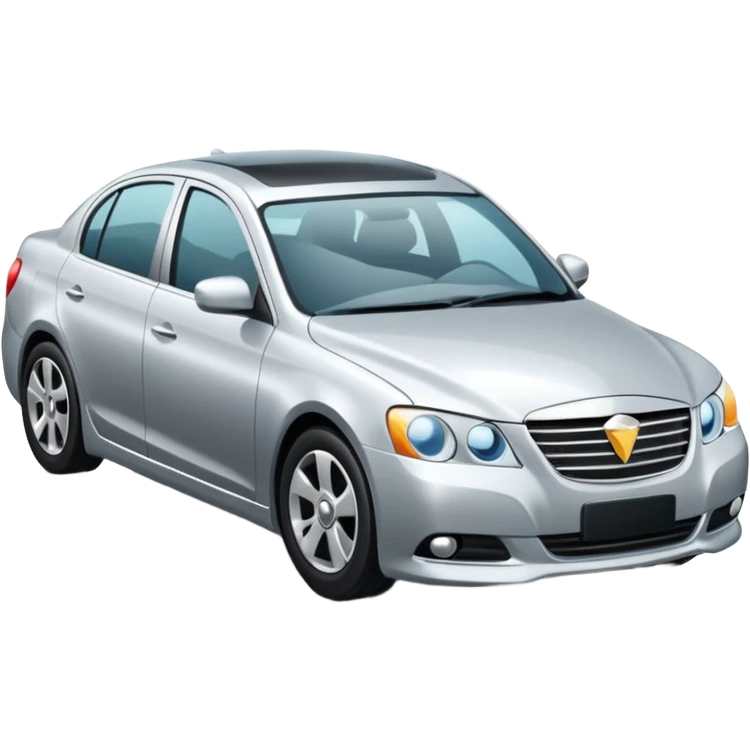 Create a realistic modern sedan on a road with reflections & shadows. emoji