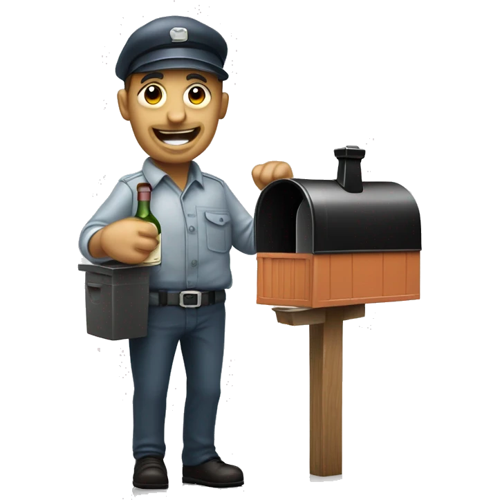 Drunken postman leaning against mailbox with wine decanter emoji