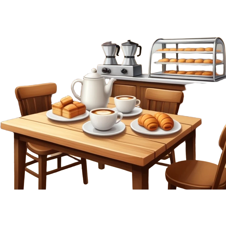 cozy cafe interior with coffee cups and pastries emoji