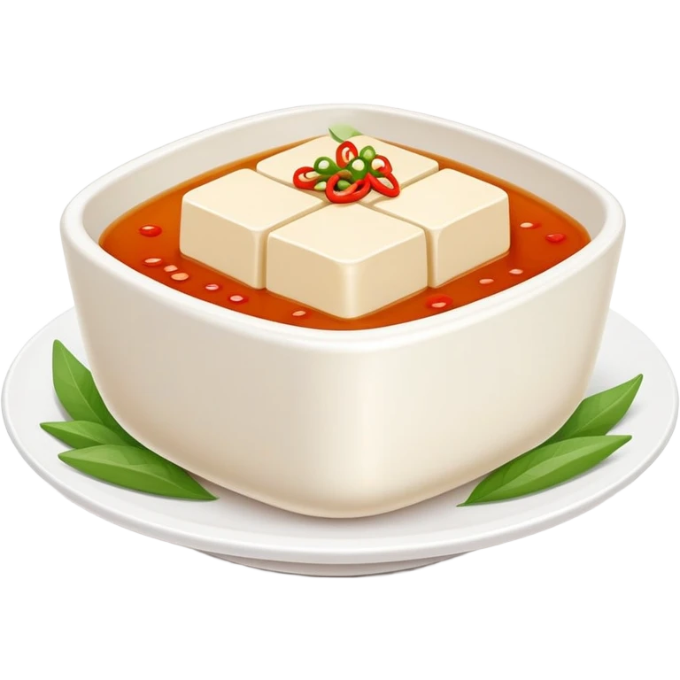 Sichuan Doufu Hua soft tofu pudding with spicy sauce, simplified emoji style with bold outlines and bright colors, cartoon style savory tofu dessert emoji