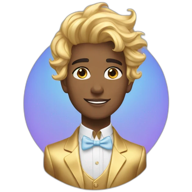 Posh-boy-with-golden-suit-and-blue-eyes-and-rainbow-unicorn-hair emoji