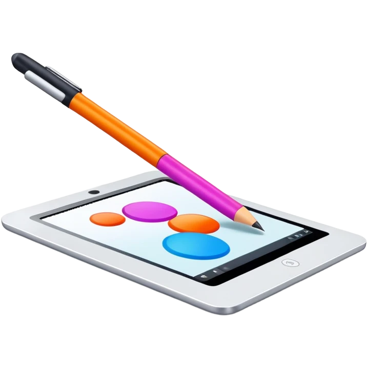 Computer graphics, digital art tools, graphic tablet, stylus, vibrant colors, smooth lines, modern design elements, minimalistic, on a white background, no extra details. emoji