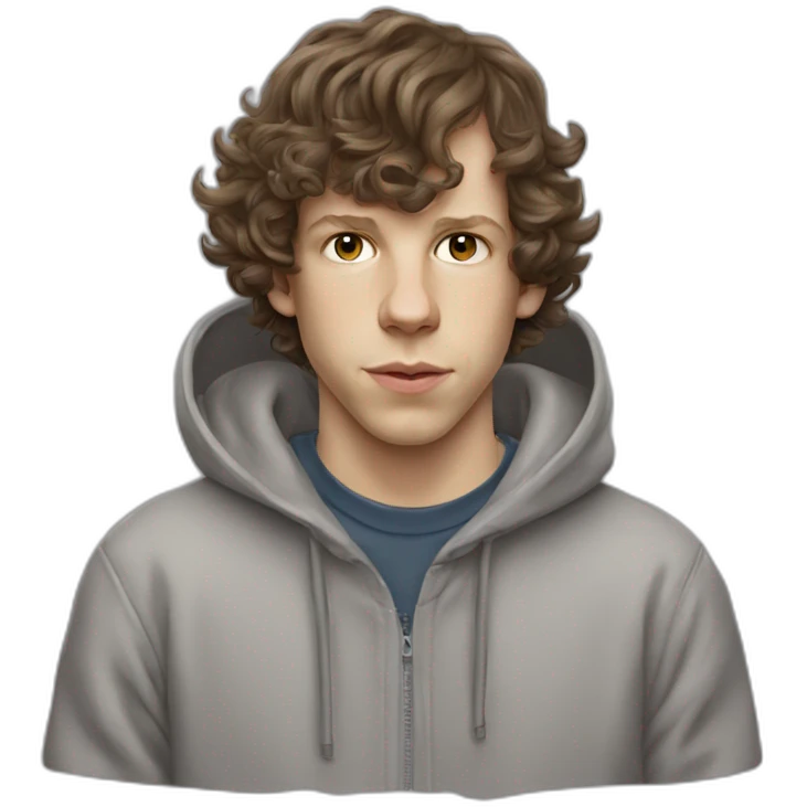Jesse Eisenberg grey hoodie brown hair emoji