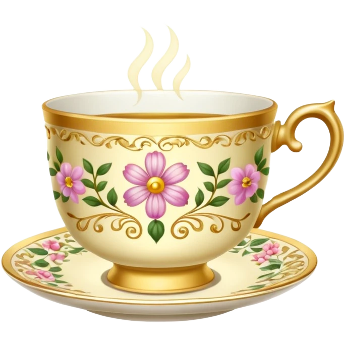 Golden teacup with floral pattern  emoji