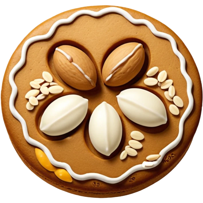 round gingerbread with three white almonds on top, seen from above emoji
