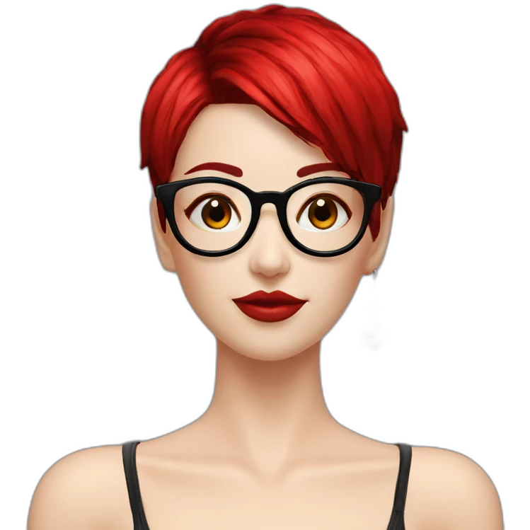 Punk female earrings glasses,red and black short hair, emoji