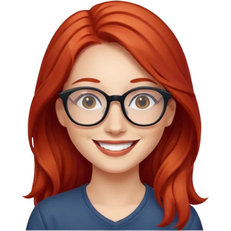 happy young woman with long red hair and glasses emoji