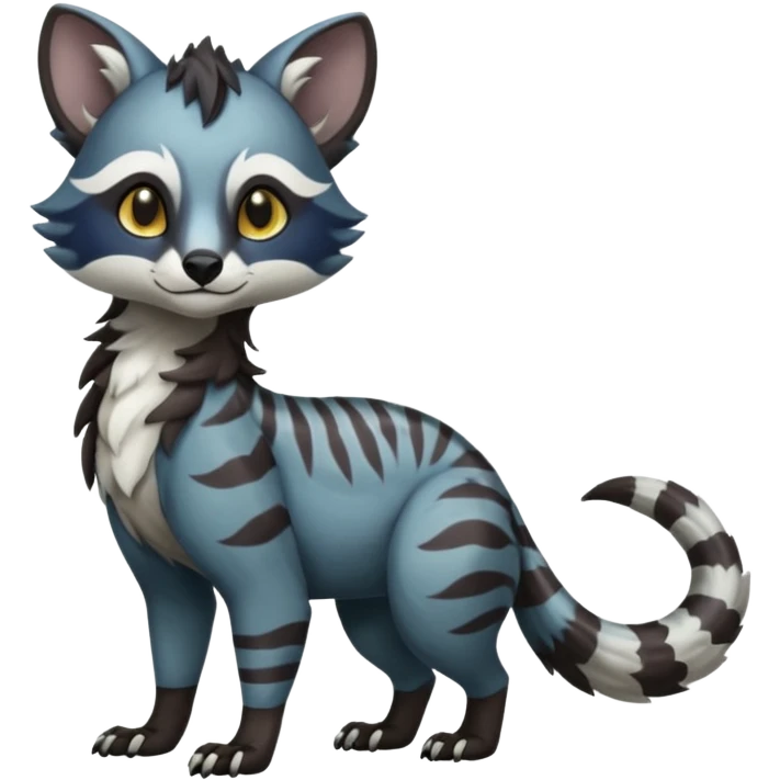 Colorful dark tropical exotic cute cool beautiful shiny beautiful fantasy-civet-genet-sergal-Protogen-vernid-Gryphon-Cacomistle-Trico-oncilla-animal-Fakémon-hybrid-fursona (full body) emoji