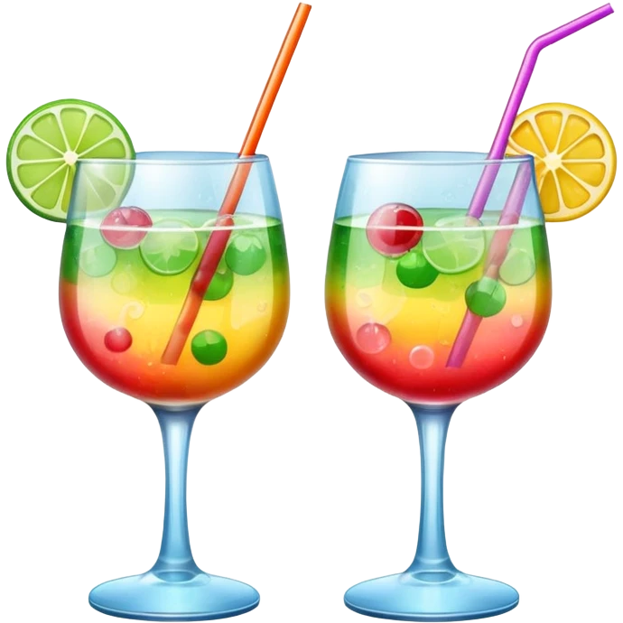 two realistic glasses of cocktail in emoji style emoji