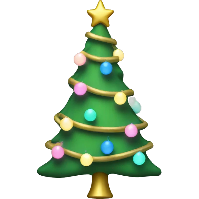 Green Christmas tree with gold, pink and blue pastel string lights  emoji