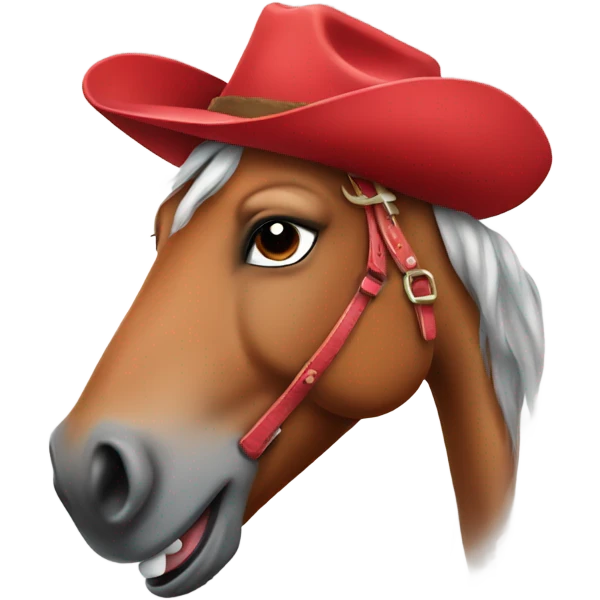Smiling horse wearing a red cowgirl hat emoji