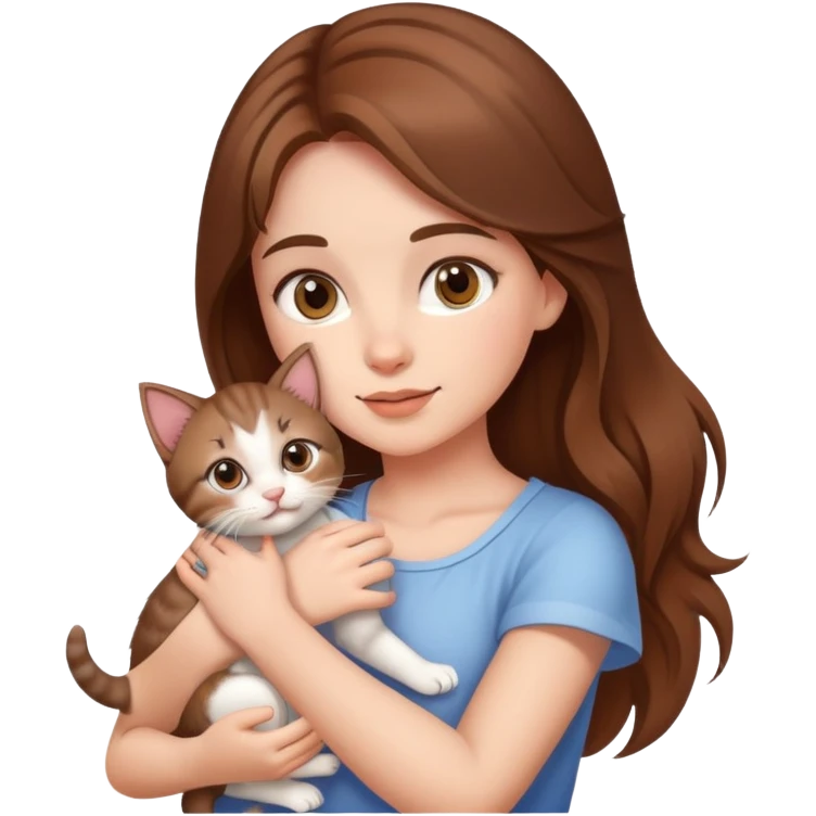 A beautiful brown-haired girl holding a kitten emoji