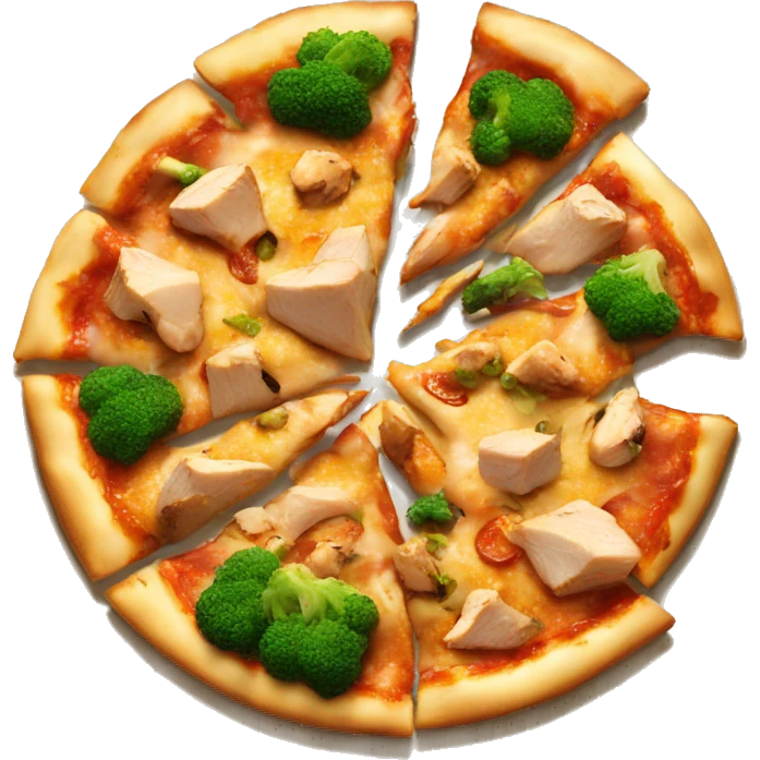Pizza with chicken teriyaki toppings and Brokkoli  emoji