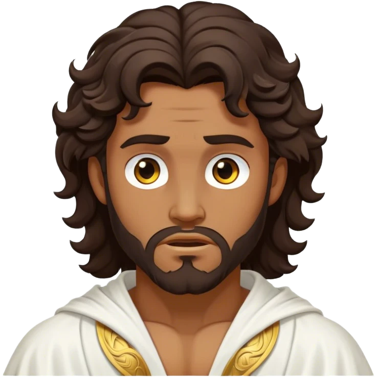 Cinematic Realistic Hercules Portrait, depicted as a classical Greek hero inspired by the Disney version yet echoing the refined proportions and serene dignity of Michelangelo's David. His idealized, sun-kissed bronze skin glows with timeless strength, and his thick, wavy dark hair falls in natural, sculpted curls. Draped in a flowing white robe with delicate golden accents, his expressive eyes radiate determined nobility, all rendered under dynamic natural lighting with a mythic, radiant glow. emoji