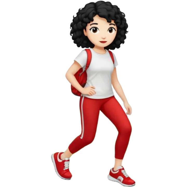 generate a pretty bratz fair skinned girl with curly black hair wearing a white tshirt trekking on a hill with red sneakers on and black leggings.  Put a hill behind her emoji