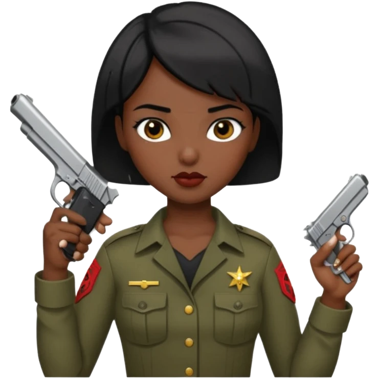 Dark skin Woman marine with handgun short black hair emoji