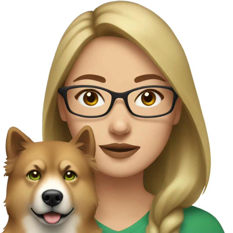 Brown light hair woman aux Green eyes with glasses Green eyes and White eurasier dog  emoji
