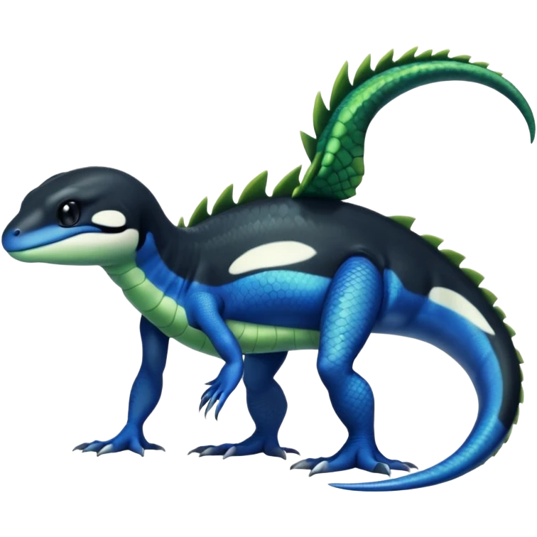Orca-dragon-reptile-reptilian-lizard-skink-gecko-Digimon-Fakémon-hybrid full body, two legs, arms, tail emoji