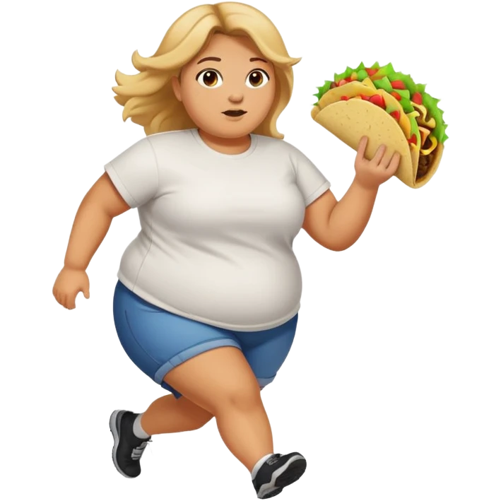 A fat girl running with tacos emoji