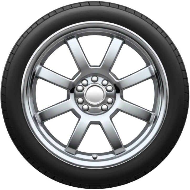 A chrome car wheel emoji, polished silver metal rim, smooth circular shape, minimal futuristic design, soft reflections, iOS emoji style, centered on white background, ultra clean look emoji