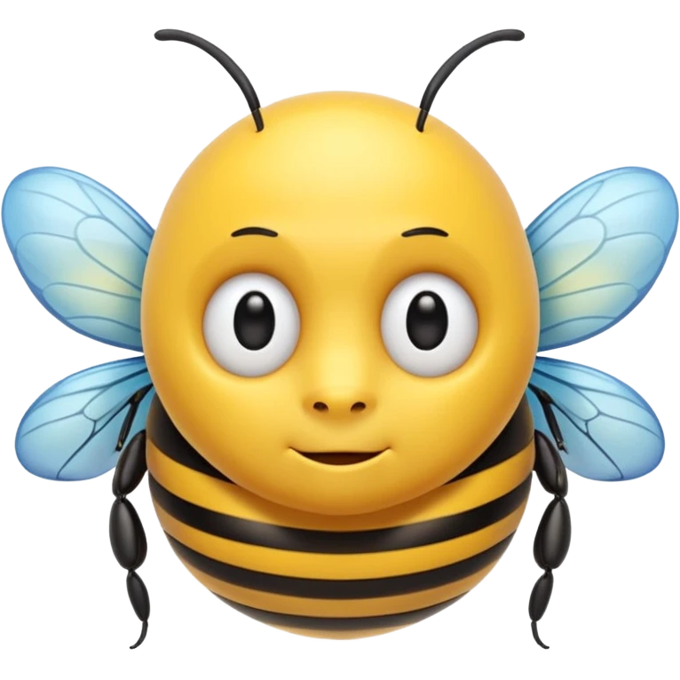 Create a cute emoji-style illustration of a bee with the face of an older man. The bee has a round yellow body with black stripes, small antennae, and light blue wings. Use bold outlines, bright colors, smooth shading, and a glossy sticker-like finish. Transparent or white background. emoji