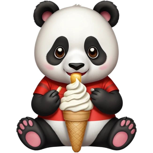 Panda that eat one ice cream with a stripe red and white t-shirt emoji