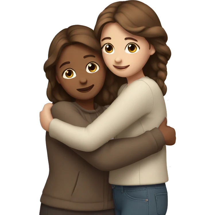 Two girls with brown hair give each other a friendly hug emoji