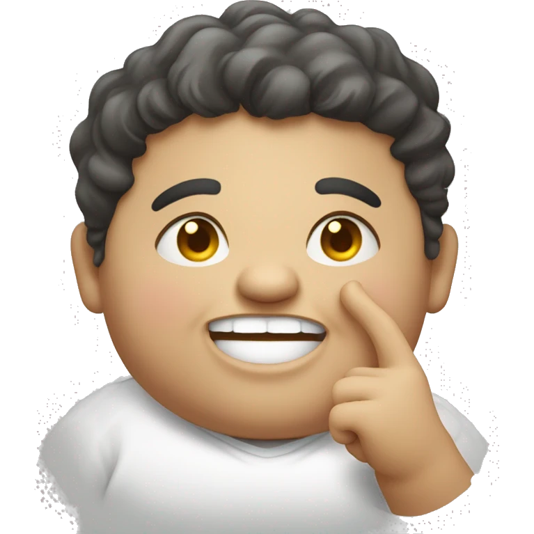  of a fat kid who waves/smiles and then stares with a disgusted look emoji