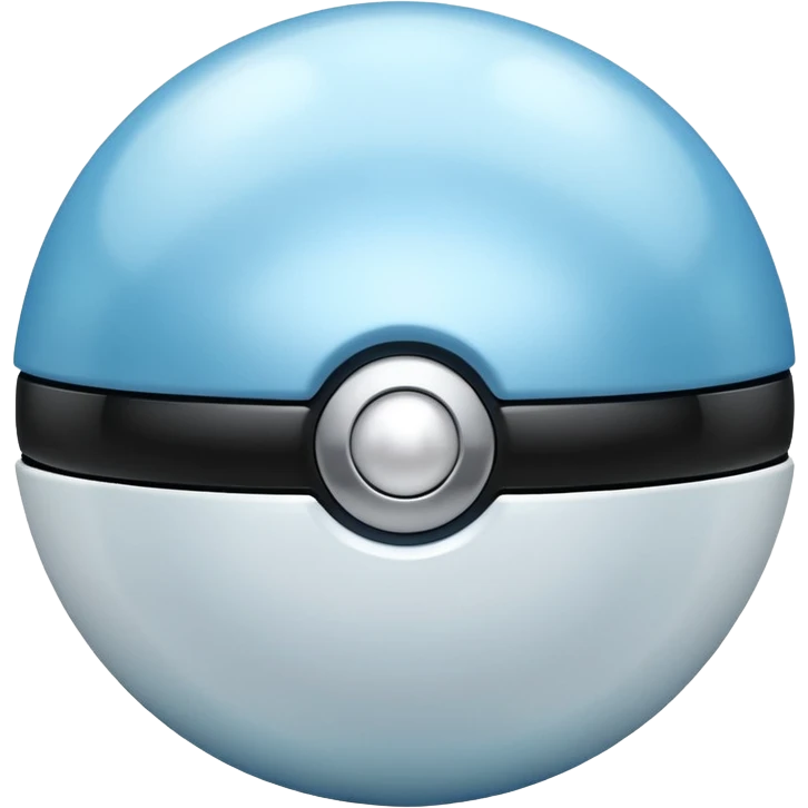 blue pokeball emoji, top half is a more saturated blue, bottom half is white, black stripe, with a white sheen, with a pearlescent finish emoji
