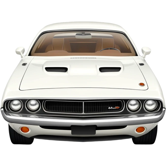 Accurate white 1971 Dodge Challenger, precise 30-degree three-quarter view, maintaining proper proportions and structure, detailed front grille and headlights, all-white exterior, iOS emoji style emoji