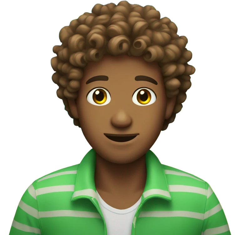 Brown curly head guy with green eyes in the beach emoji