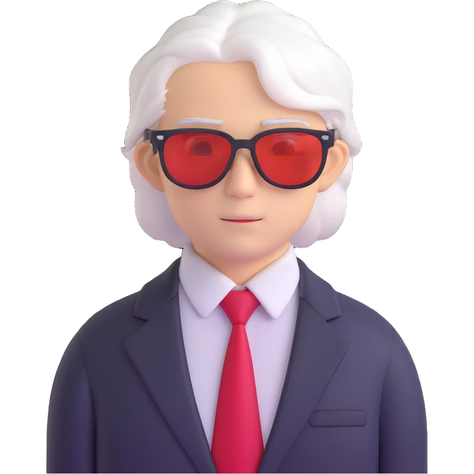 Satoru Gojo anime character with white hair, black suit, red tie, and sunglasses emoji