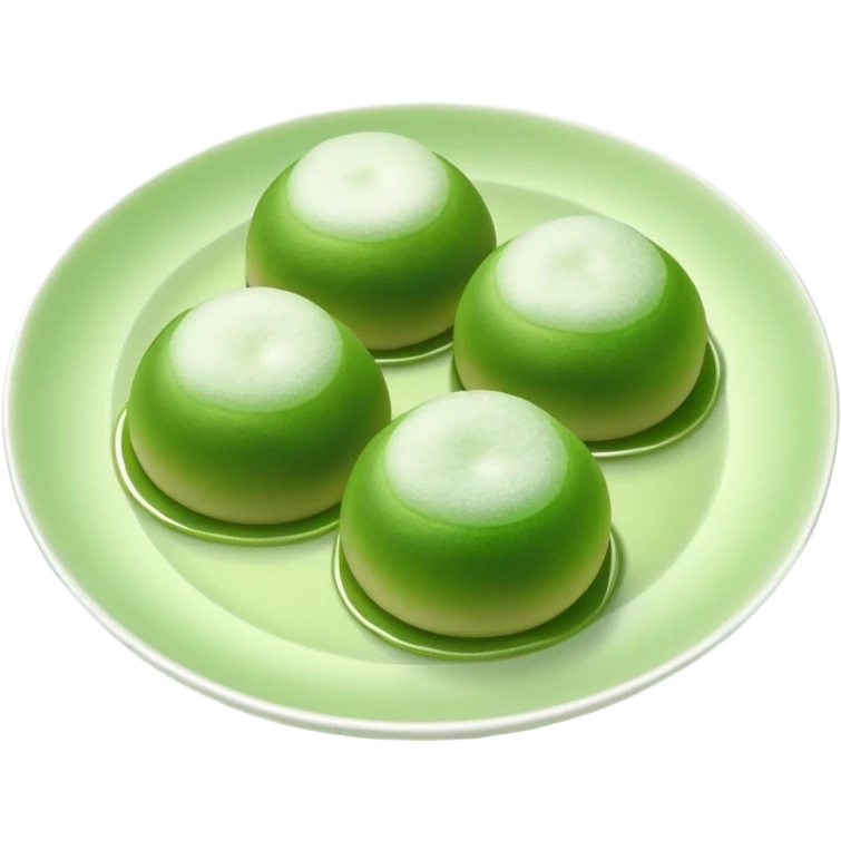 four green spherical warabi mochi on the plate emoji