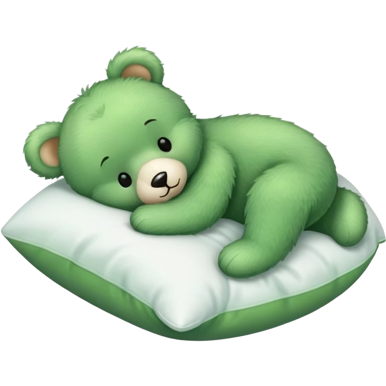 Cute Green teddy bear sleeping on a White pillow emoji