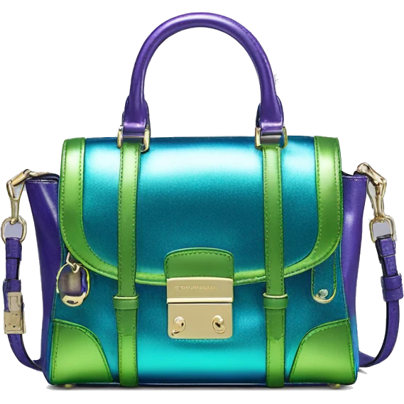 Realistic isolated blue purple and green metallic Michael Kors Satchel purse.  emoji