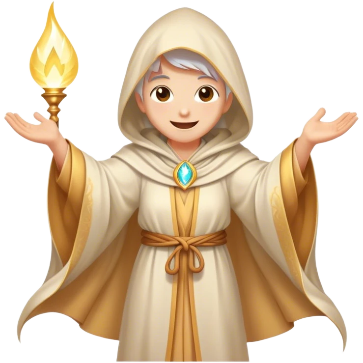 Clash of Clans aesthetic Cheerful Mage Portrait Emoji, With a bright, joyful expression and an aura of radiant magic, showcasing a stylish, robed figure with flowing garments and sparkling eyes in natural skin tone that convey boundless curiosity, Simplified yet expressive features, highly detailed, glowing with a soft, luminous mystical light, high shine, upbeat and wise, stylized with an air of fantastical wizardry, soft glowing outline, capturing the essence of a cheerful mage ready to cast spells of wonder on legendary quests! emoji