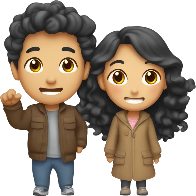 Cute Asian couple (girl with curly long hair) excitedly traveling  emoji