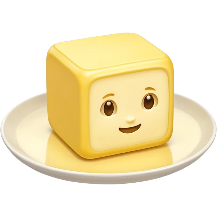 A 3D cartoon yellow butter block on a dish with soft light, Memoji-style realism. emoji