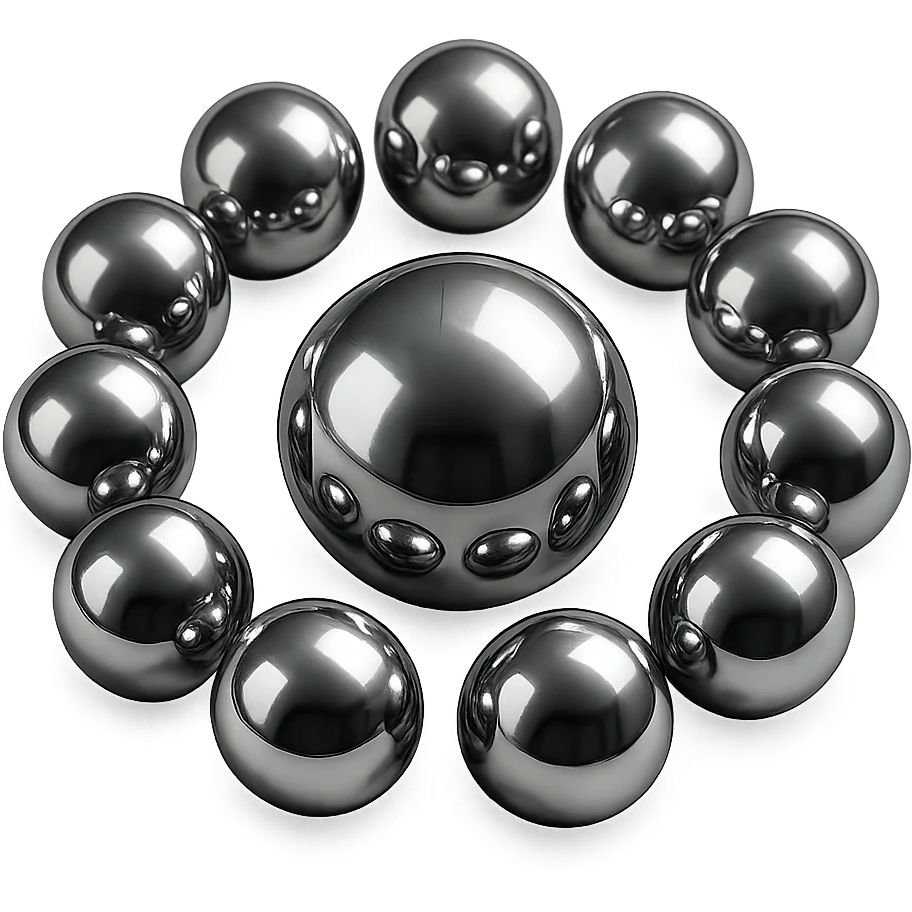 abstract chrome composition with multiple spheres forming a circle and a prominent sphere in the center, radiant and polished, no background emoji